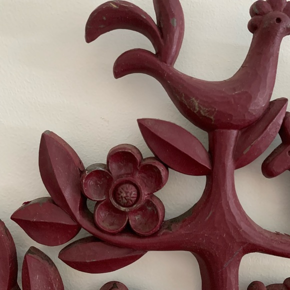 Vintage Syroco Red Tree of Life Wall Hanging - Picture 3 of 10